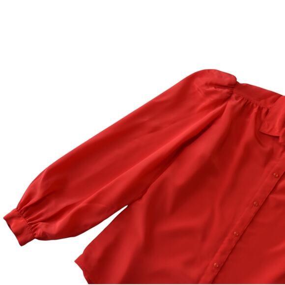 Vintage 80s Red Satin Blouse with Long Puff Sleeves - Size 8 - Picture 3 of 5